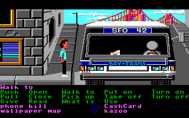 Zak McKracken and the Alien Mindbenders IBM PC/Compatibles Screenshot: The bus driver is asleep!