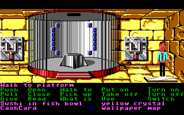 Zak McKracken and the Alien Mindbenders IBM PC/Compatibles Screenshot: What is this room, and why are there large switches here?