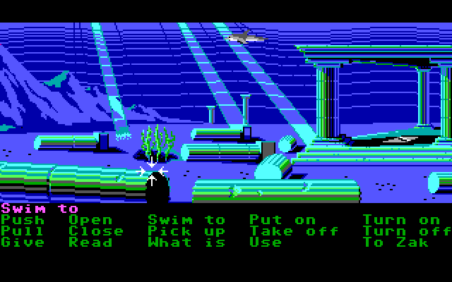 Zak McKracken and the Alien Mindbenders IBM PC/Compatibles Screenshot: Swimming underwater...