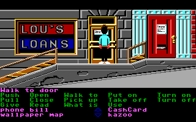 Zak McKracken and the Alien Mindbenders IBM PC/Compatibles Screenshot: Outside Lou's Loans...