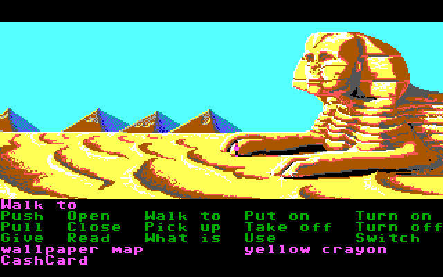 Zak McKracken and the Alien Mindbenders IBM PC/Compatibles Screenshot: Approaching a giant sphinx...