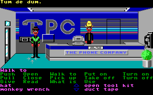 Zak McKracken and the Alien Mindbenders IBM PC/Compatibles Screenshot: Visiting the phone company in disguise.