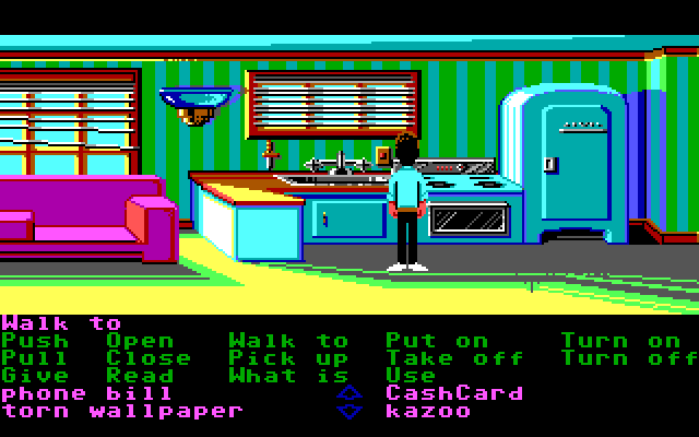 Zak McKracken and the Alien Mindbenders IBM PC/Compatibles Screenshot: The kitchen; anything useful here?