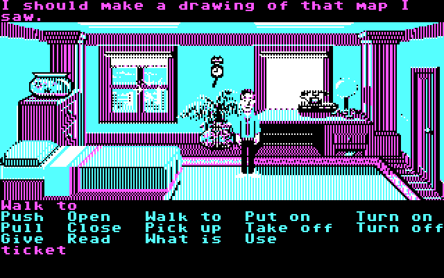 Zak McKracken and the Alien Mindbenders IBM PC/Compatibles Screenshot: The game starts in Zak's bedroom.