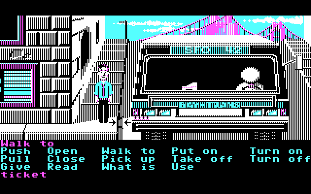 Zak McKracken and the Alien Mindbenders IBM PC/Compatibles Screenshot: The bus driver is asleep...