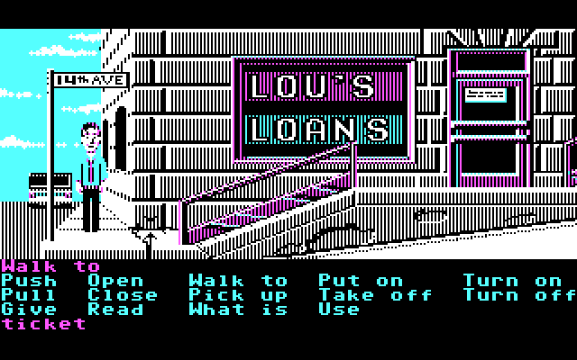 Zak McKracken and the Alien Mindbenders IBM PC/Compatibles Screenshot: Outside Lou's Loans.