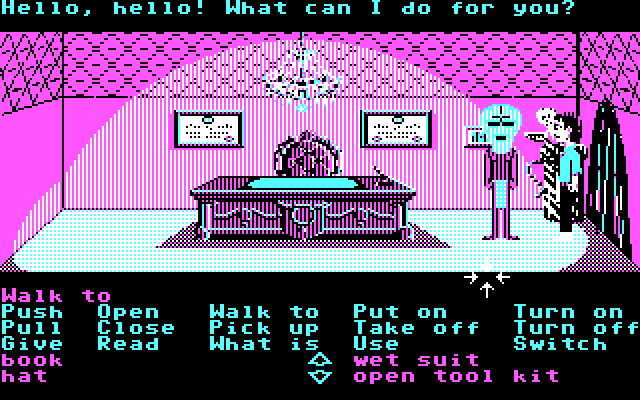 Zak McKracken and the Alien Mindbenders IBM PC/Compatibles Screenshot: Maybe this guy with the mask can help...