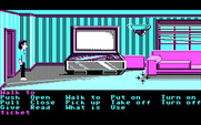 Zak McKracken and the Alien Mindbenders for IBM PC/Compatibles - Zak's living room with a really big screen t.v.!