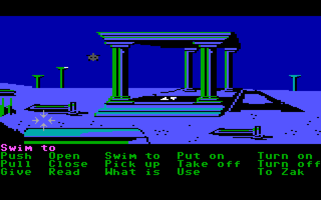 Zak McKracken and the Alien Mindbenders IBM PC/Compatibles Screenshot: Swimming underwater as a dolphin...