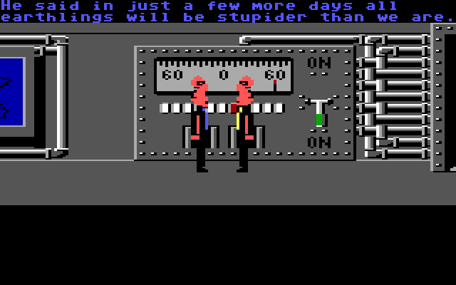 Zak McKracken and the Alien Mindbenders IBM PC/Compatibles Screenshot: A cutscene shows the alien mindbenders planning...