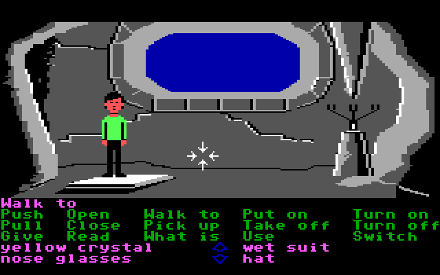 Zak McKracken and the Alien Mindbenders IBM PC/Compatibles Screenshot: Zak teleports into a cave...