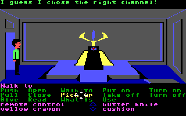 Zak McKracken and the Alien Mindbenders IBM PC/Compatibles Screenshot: I found a blue crystal.