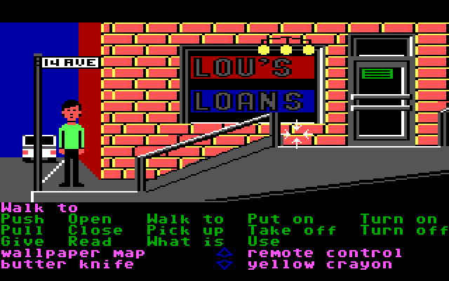Zak McKracken and the Alien Mindbenders IBM PC/Compatibles Screenshot: Outside Lou's Loans...