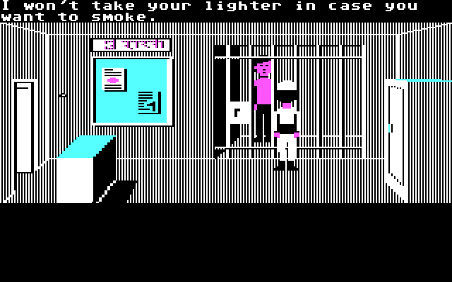 Zak McKracken and the Alien Mindbenders IBM PC/Compatibles Screenshot: Oops, Zak has been thrown in jail!