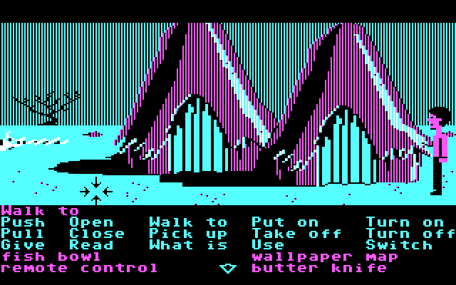 Zak McKracken and the Alien Mindbenders IBM PC/Compatibles Screenshot: A village hidden in the forest.