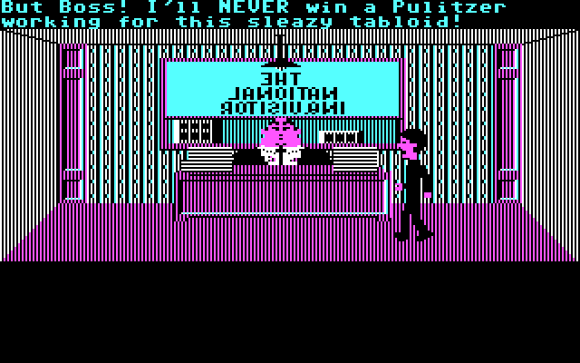 Zak McKracken and the Alien Mindbenders IBM PC/Compatibles Screenshot: Zak is unhappy with his job.
