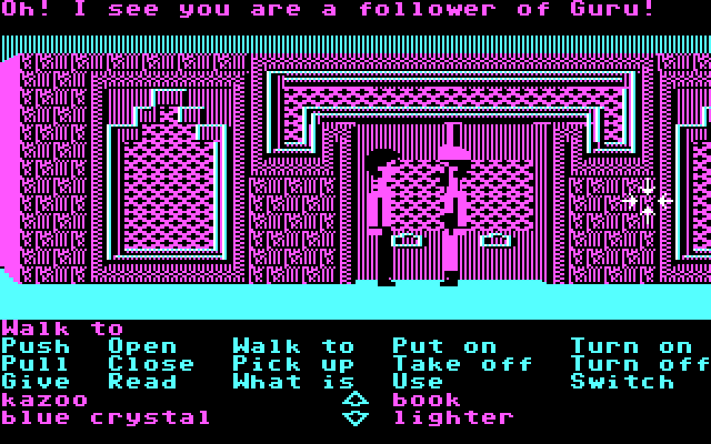 Zak McKracken and the Alien Mindbenders IBM PC/Compatibles Screenshot: Meet with the guru to learn about the crystals.