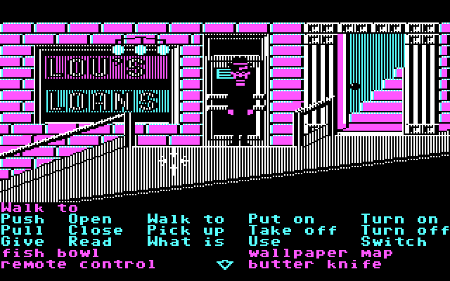 Zak McKracken and the Alien Mindbenders IBM PC/Compatibles Screenshot: Outside Lou's Loans in San Francisco.