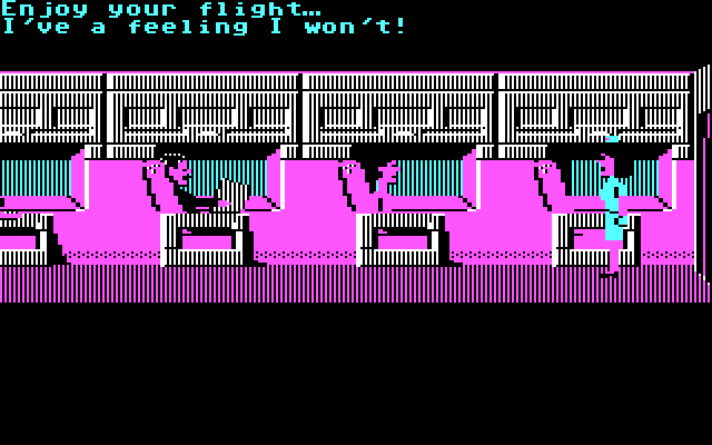 Zak McKracken and the Alien Mindbenders IBM PC/Compatibles Screenshot: Zak's flight is about to depart...