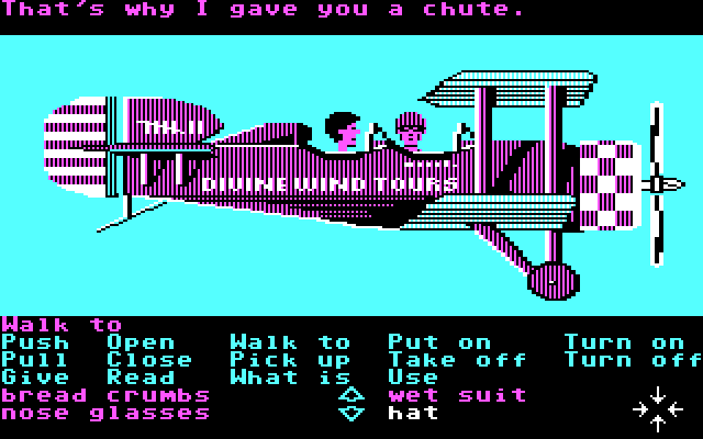 Zak McKracken and the Alien Mindbenders IBM PC/Compatibles Screenshot: Flying through the Bermuda Triangle...