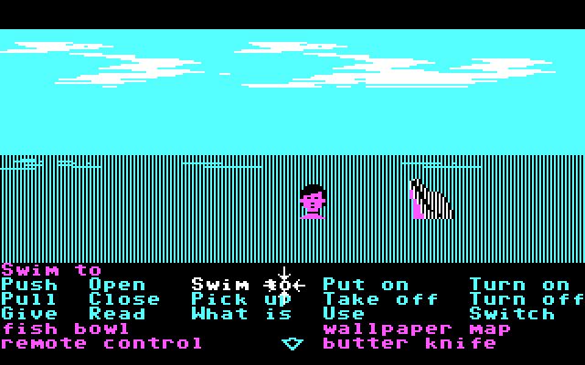 Zak McKracken and the Alien Mindbenders IBM PC/Compatibles Screenshot: Swimming in the ocean...maybe this friendly dolphin can help?