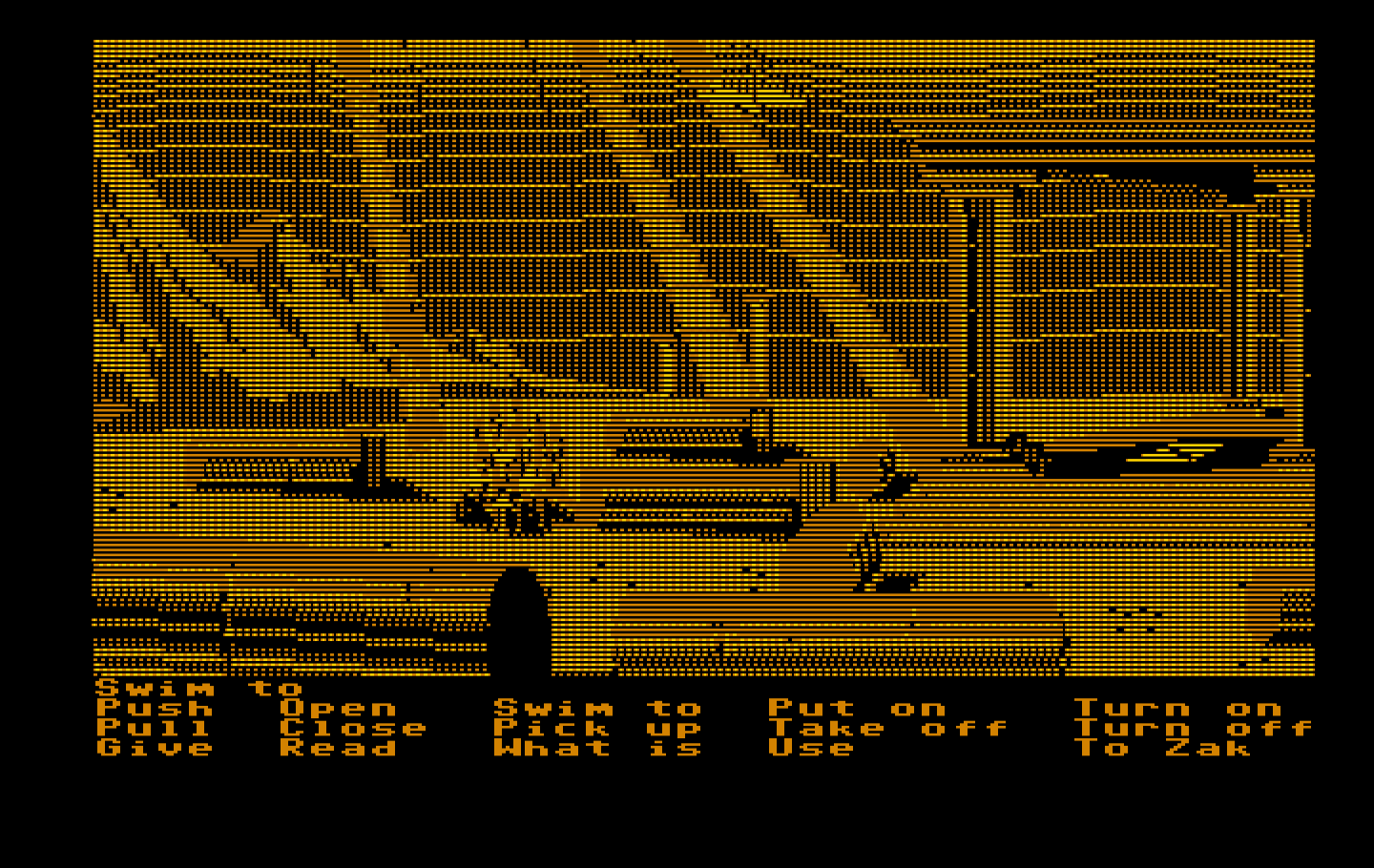 Zak McKracken and the Alien Mindbenders IBM PC/Compatibles Screenshot: Swimming underwater as a dolphin...