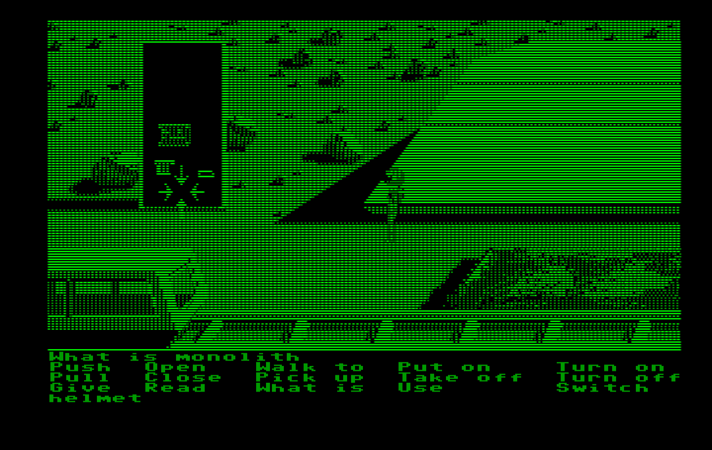 Zak McKracken and the Alien Mindbenders IBM PC/Compatibles Screenshot: One of our Yale coeds discovers a monolith...