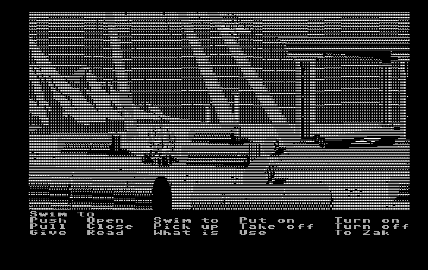 Zak McKracken and the Alien Mindbenders IBM PC/Compatibles Screenshot: Swimming underwater as a dolphin...