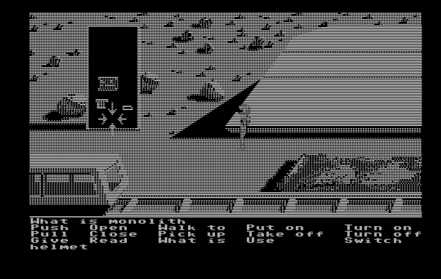 Zak McKracken and the Alien Mindbenders IBM PC/Compatibles Screenshot: One of our Yale coeds discovers a monolith...