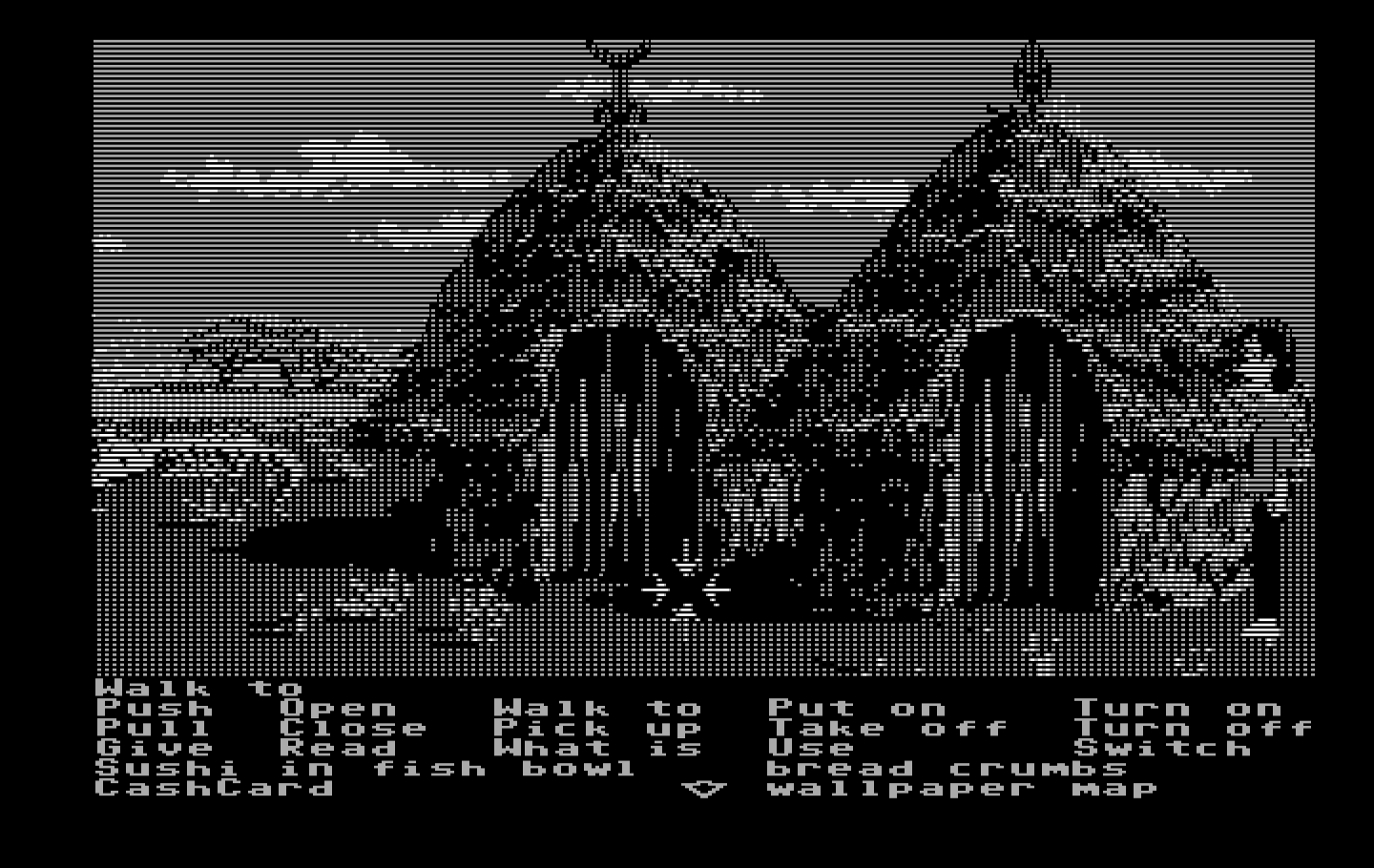 Zak McKracken and the Alien Mindbenders IBM PC/Compatibles Screenshot: Arrived at a village hidden in the jungle...