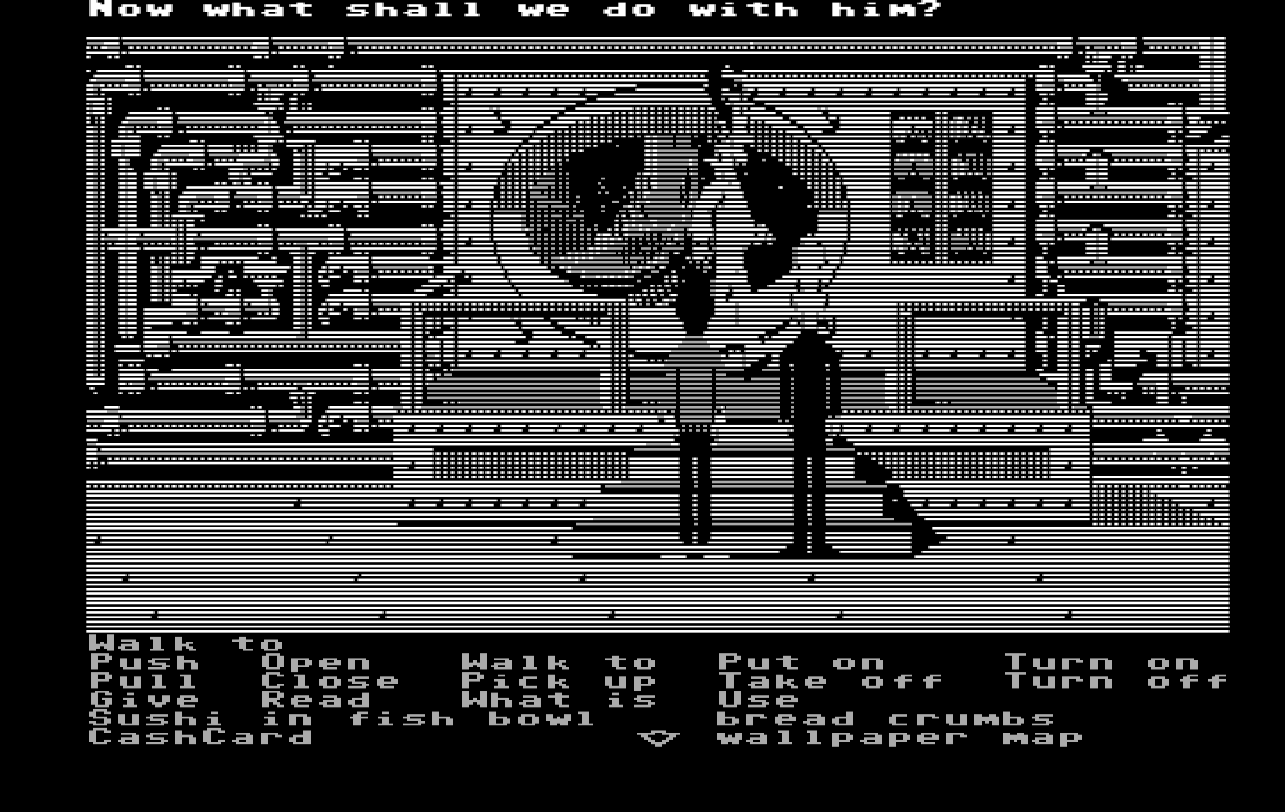 Zak McKracken and the Alien Mindbenders IBM PC/Compatibles Screenshot: I've been captured! What should I do now?