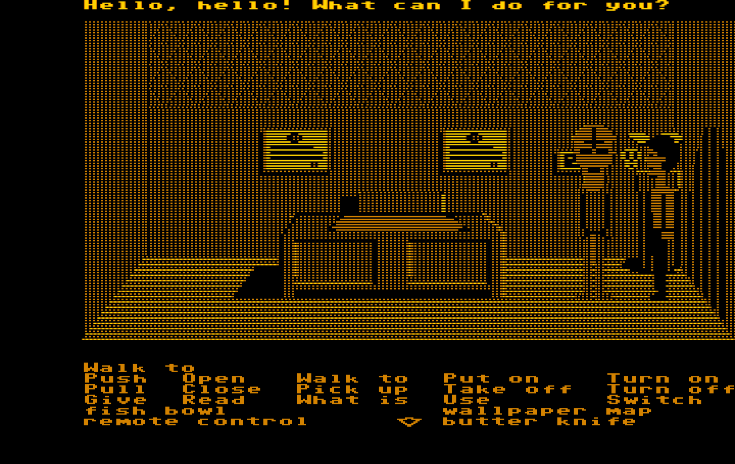 Zak McKracken and the Alien Mindbenders IBM PC/Compatibles Screenshot: Hmm, maybe this guy in the mask can help me?