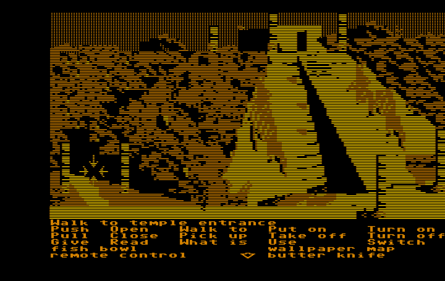 Zak McKracken and the Alien Mindbenders IBM PC/Compatibles Screenshot: A large temple...time for another maze!