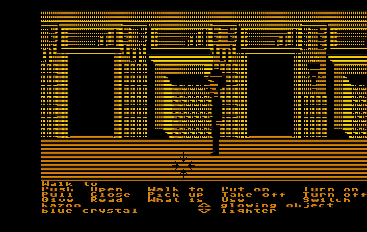 Zak McKracken and the Alien Mindbenders IBM PC/Compatibles Screenshot: Light the torches to see, then try to find your way through the maze.