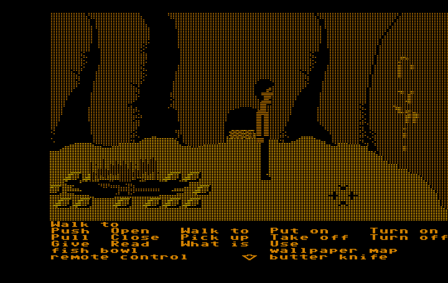 Zak McKracken and the Alien Mindbenders IBM PC/Compatibles Screenshot: Hmm, what are these strange markings on the wall?