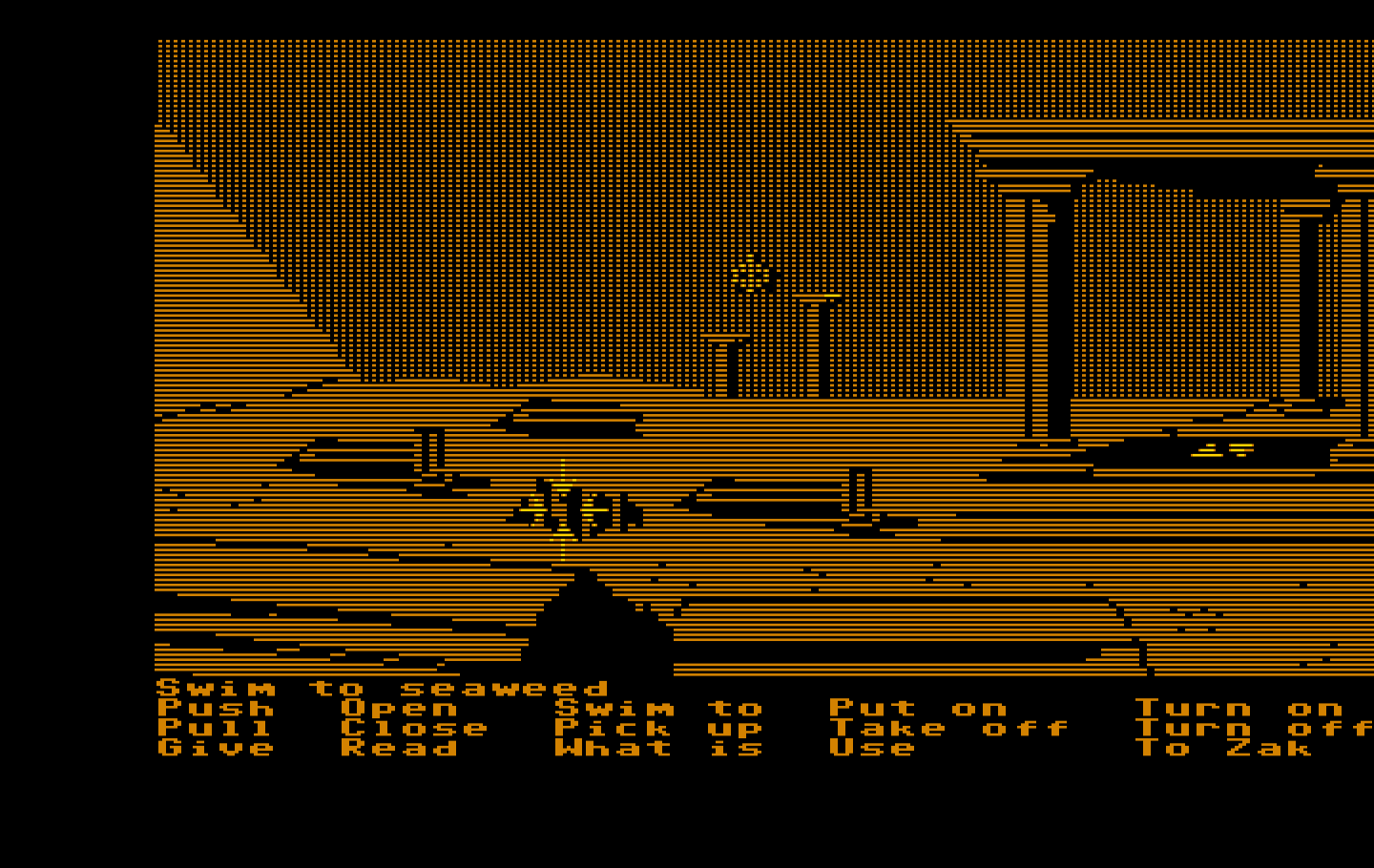 Zak McKracken and the Alien Mindbenders IBM PC/Compatibles Screenshot: Swimming underwater as a dolphin.