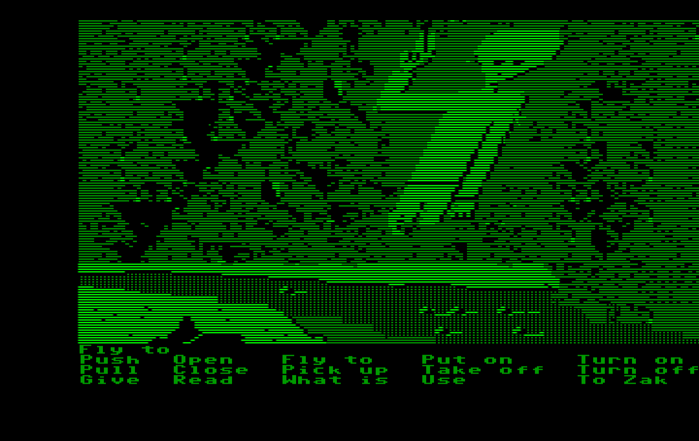 Zak McKracken and the Alien Mindbenders IBM PC/Compatibles Screenshot: Flying towards a large alien sculpture...