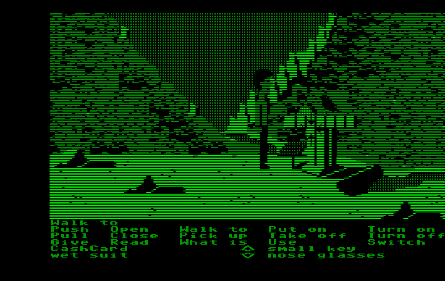 Zak McKracken and the Alien Mindbenders IBM PC/Compatibles Screenshot: The bird feeder attracts a bird...
