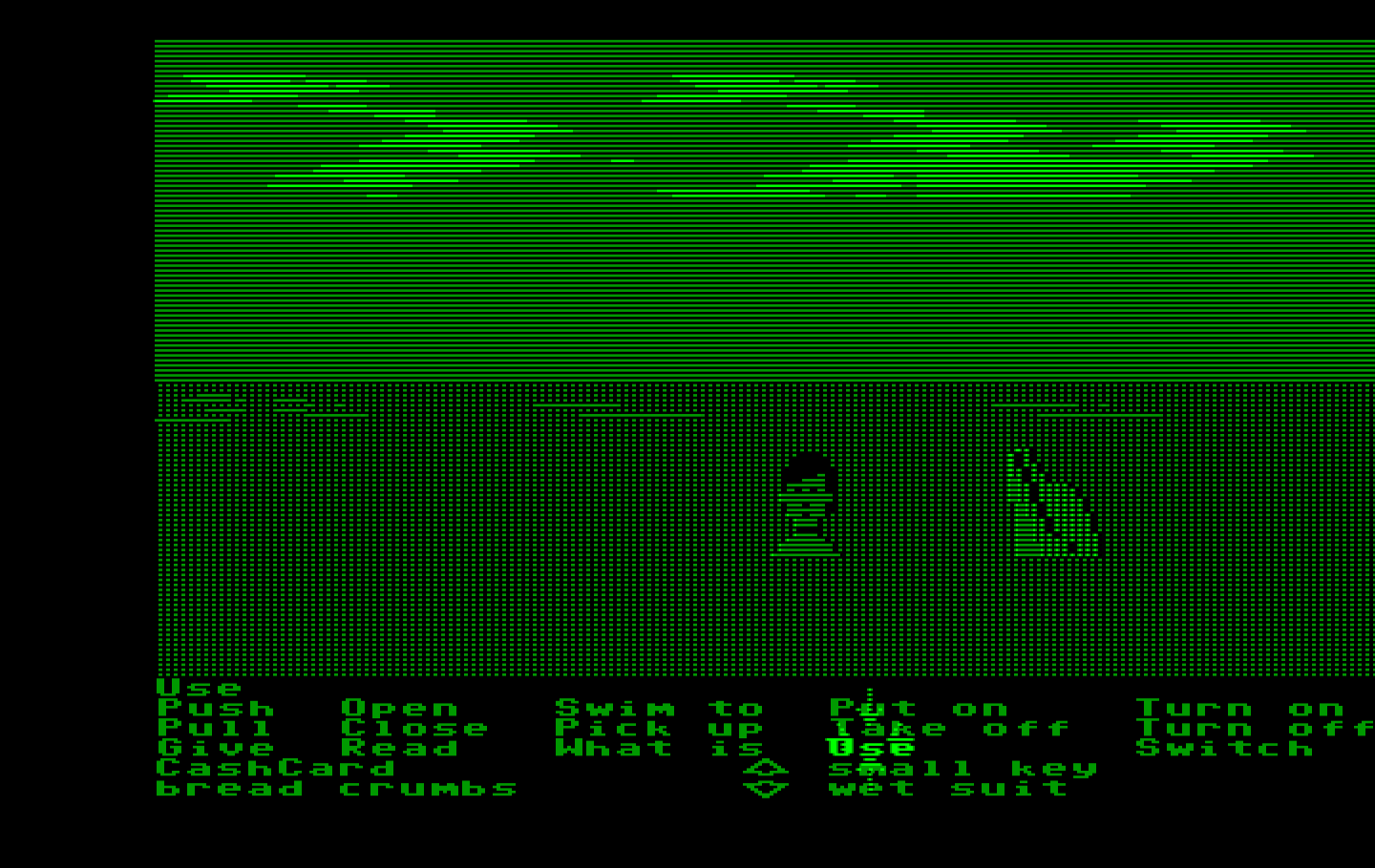 Zak McKracken and the Alien Mindbenders IBM PC/Compatibles Screenshot: Swimming with a dolphin.