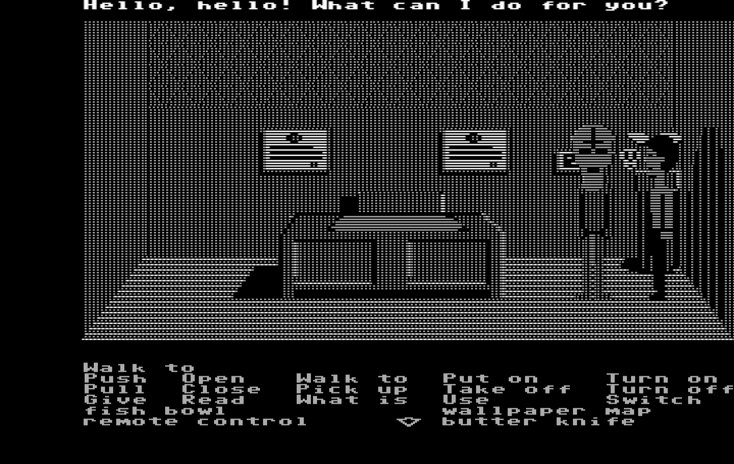 Zak McKracken and the Alien Mindbenders IBM PC/Compatibles Screenshot: Hmm, maybe this guy in the mask can help me?