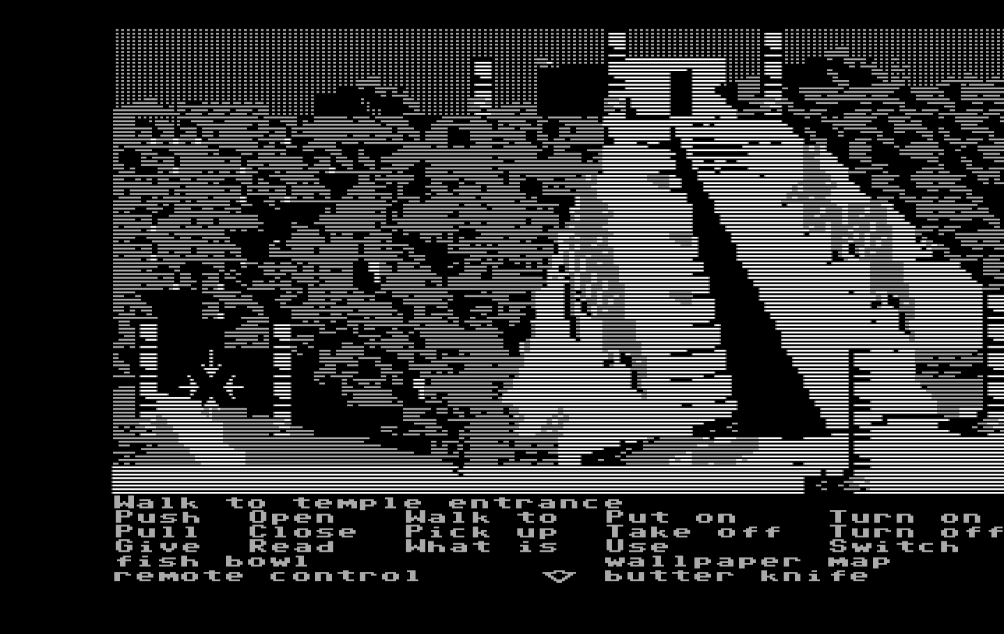 Zak McKracken and the Alien Mindbenders IBM PC/Compatibles Screenshot: A large temple...time for another maze!