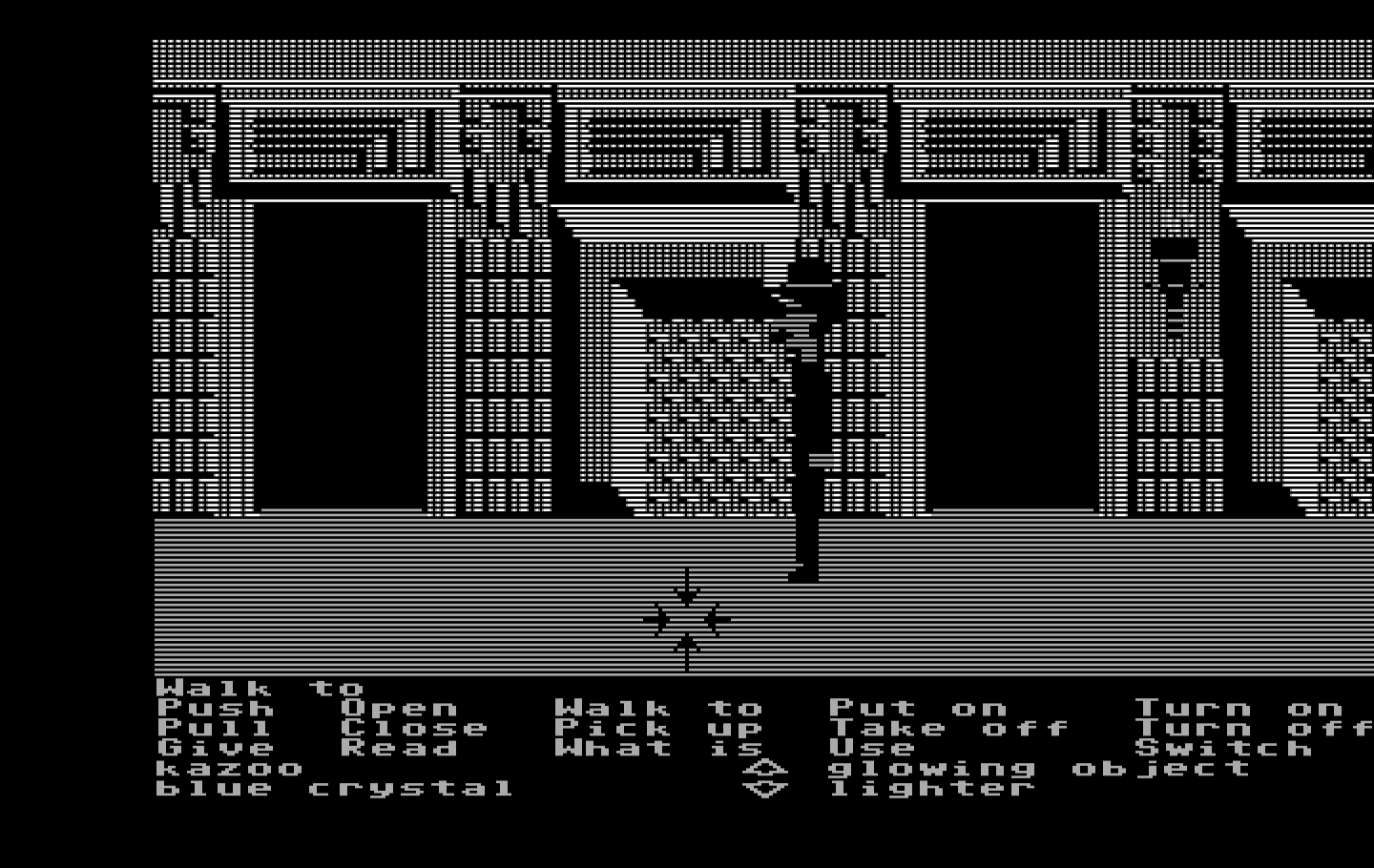 Zak McKracken and the Alien Mindbenders IBM PC/Compatibles Screenshot: Light the torches to see, then try to find your way through the maze.