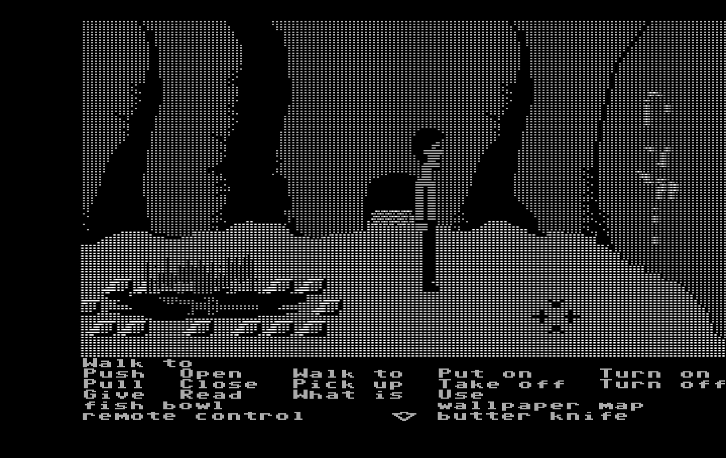Zak McKracken and the Alien Mindbenders IBM PC/Compatibles Screenshot: Hmm, what are these strange markings on the wall?