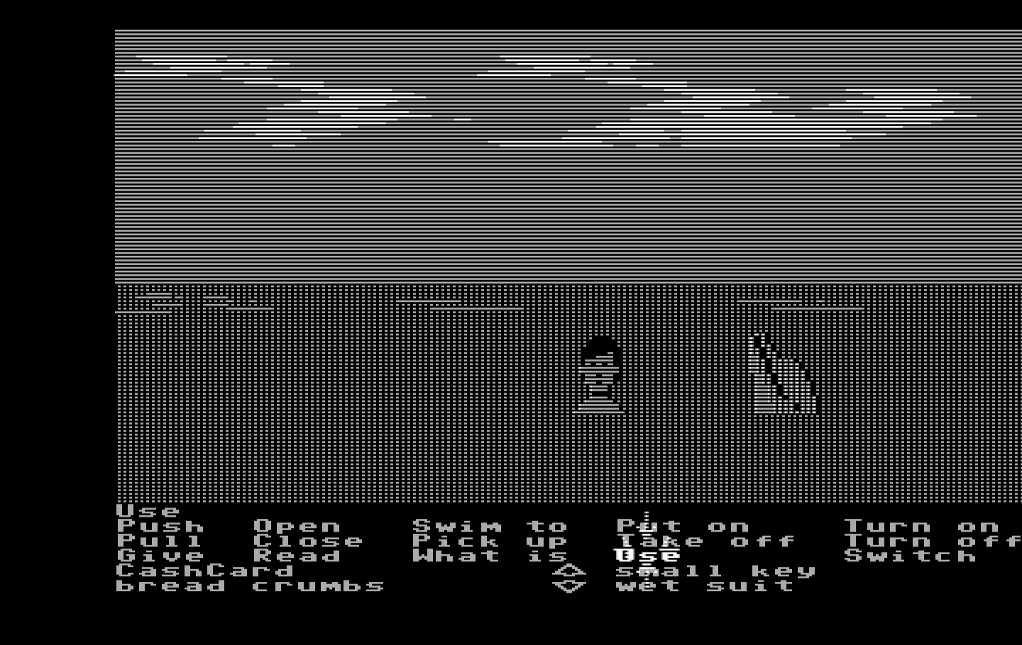 Zak McKracken and the Alien Mindbenders IBM PC/Compatibles Screenshot: Swimming with a dolphin.