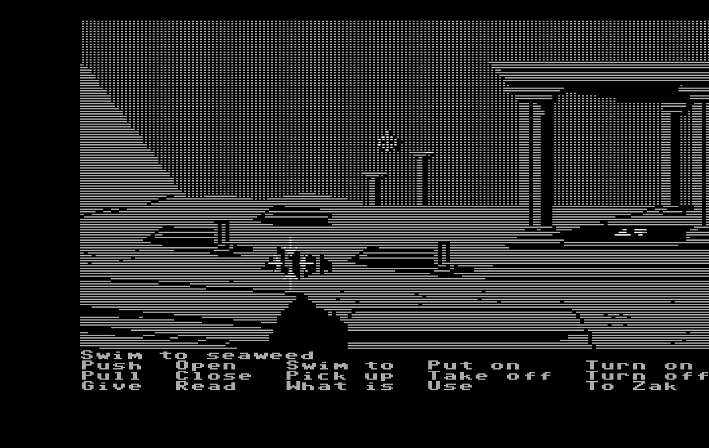 Zak McKracken and the Alien Mindbenders IBM PC/Compatibles Screenshot: Swimming underwater as a dolphin.