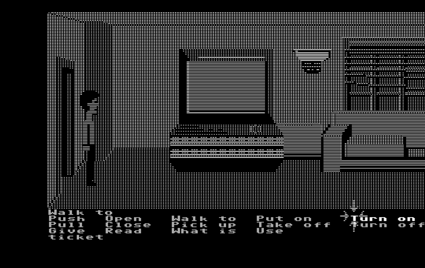Zak McKracken and the Alien Mindbenders IBM PC/Compatibles Screenshot: Zak's living room has a really large T.V.!