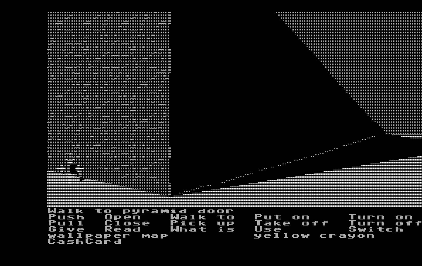 Zak McKracken and the Alien Mindbenders IBM PC/Compatibles Screenshot: Outside of a very large pyramid.