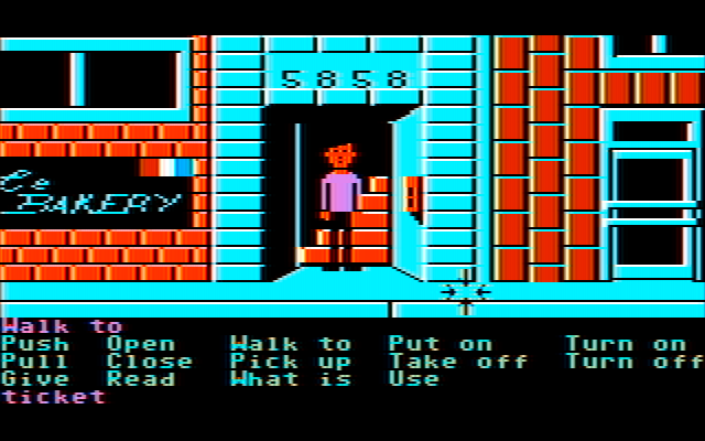 Zak McKracken and the Alien Mindbenders IBM PC/Compatibles Screenshot: Outside Zak's appartment...