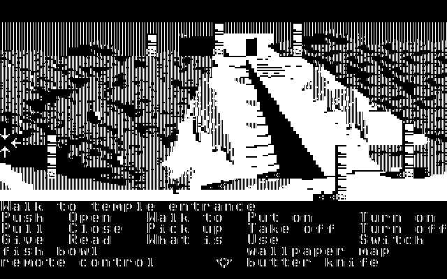 Zak McKracken and the Alien Mindbenders IBM PC/Compatibles Screenshot: Entrance to a temple. This is the start of another maze...