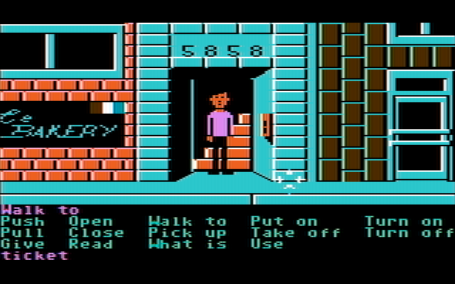 Zak McKracken and the Alien Mindbenders IBM PC/Compatibles Screenshot: Outside Zak's appartment...